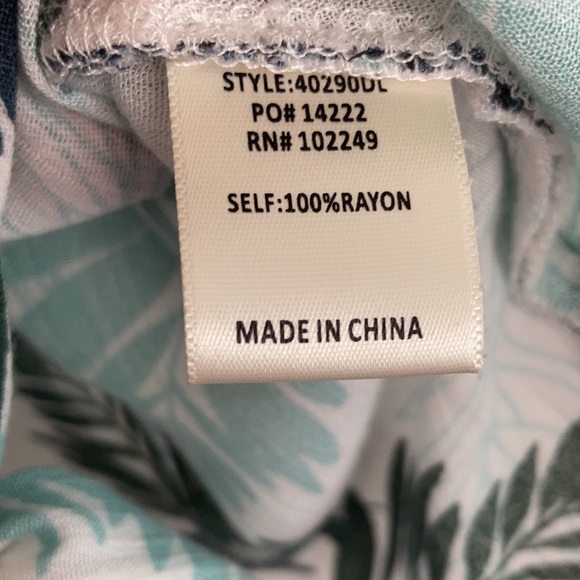 Skies Are Blue Tropical Palm Gauzy Ruffled Bat Wing Aloha Tie Top Size Large - Picture 4 of 10